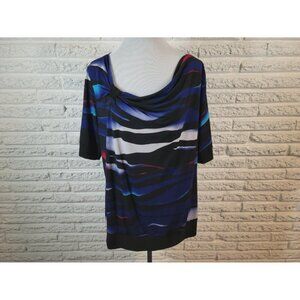 Maurices Womens Top 2 2X Plus Draped Neck Blue Watercolor Poly Blend WAT29E